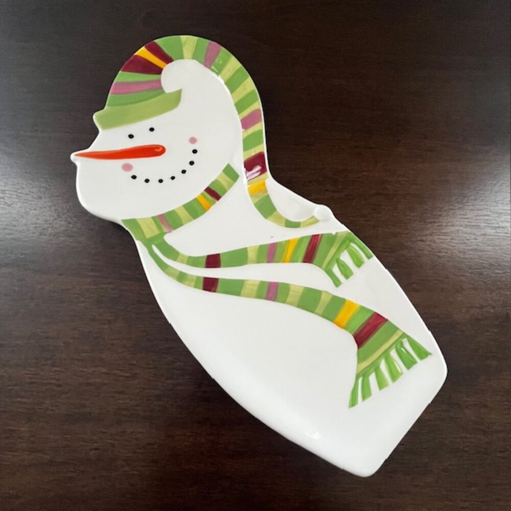 Pier 1 Imports 10" Snowman Serving Dish Hand Painted Dolomite